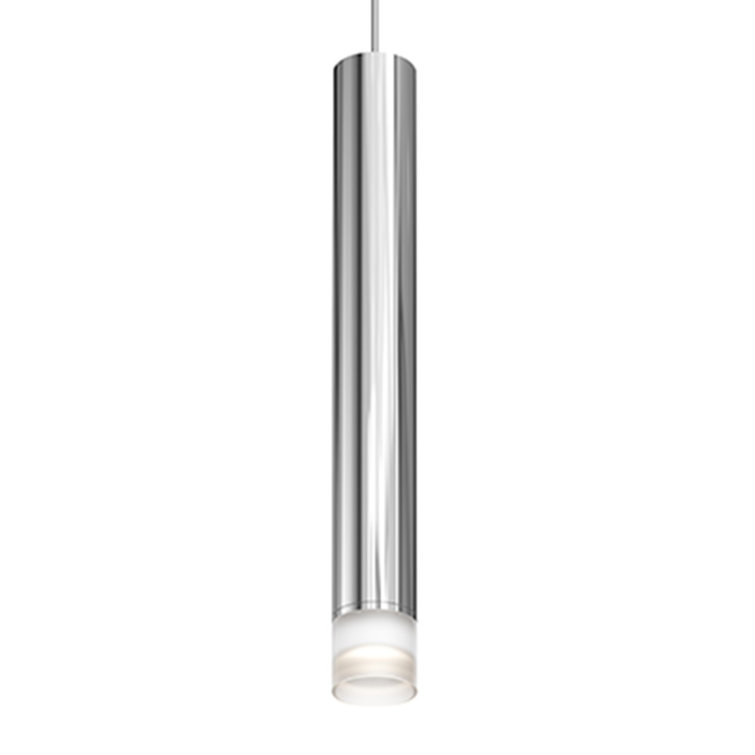 Sleek Polished Chrome 24" LED Cylinder Pendant with Etched Glass