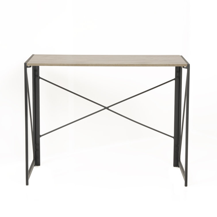 Sewn Oak Laminate No-Tool Writing Desk with Black Metal Legs