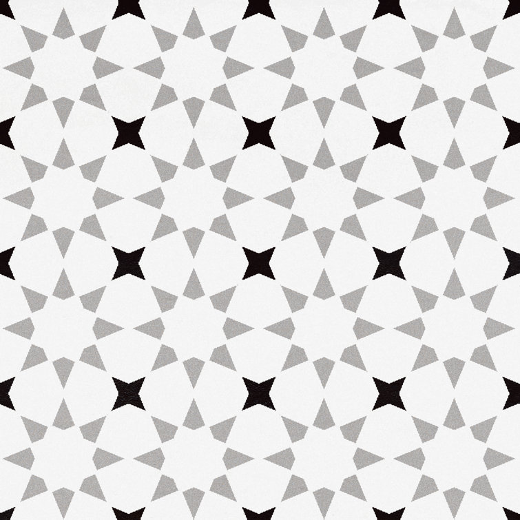 Bliss 8" Black and White Porcelain Patterned Tile