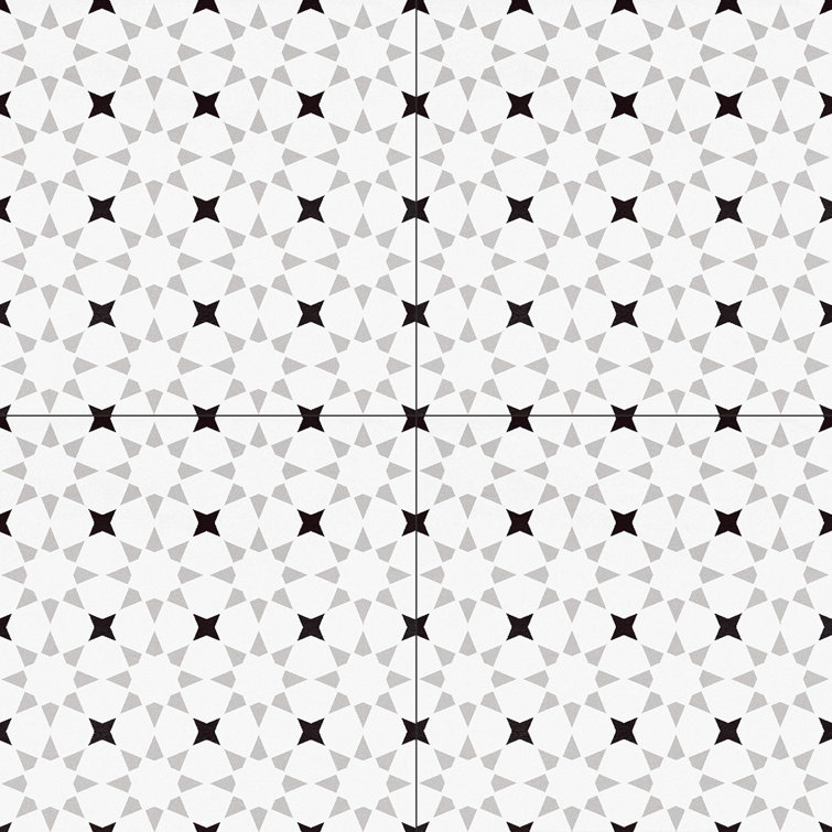 Bliss 8" Black and White Porcelain Patterned Tile