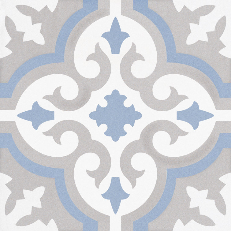 Bliss 8" Gray and Blue Porcelain Moroccan Tile