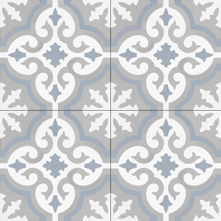 Bliss 8" Gray and Blue Porcelain Moroccan Tile