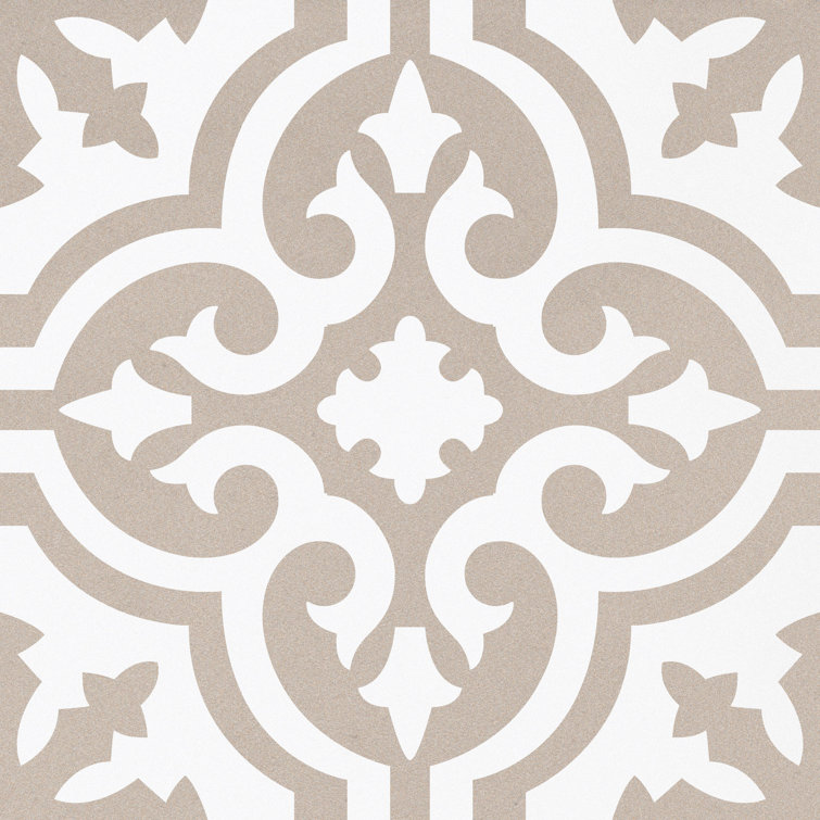 Bliss 8" Brown and White Porcelain Patterned Tile