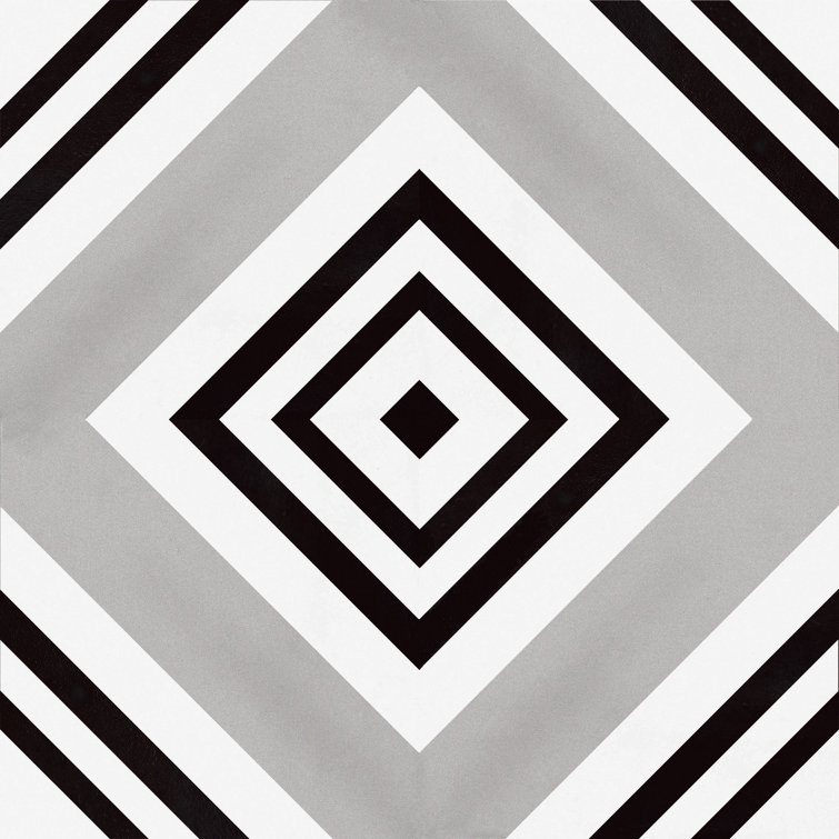 Lucia 8" Black and Gray Porcelain Patterned Tile