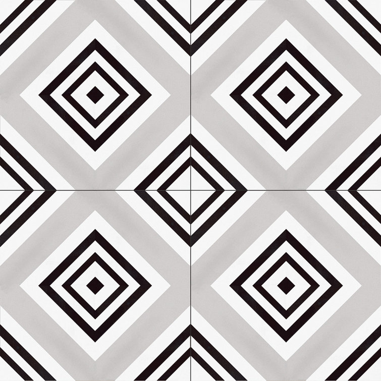 Lucia 8" Black and Gray Porcelain Patterned Tile
