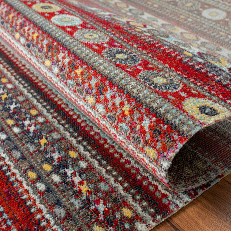 Southwestern Red and Yellow Stain-Resistant Synthetic Area Rug