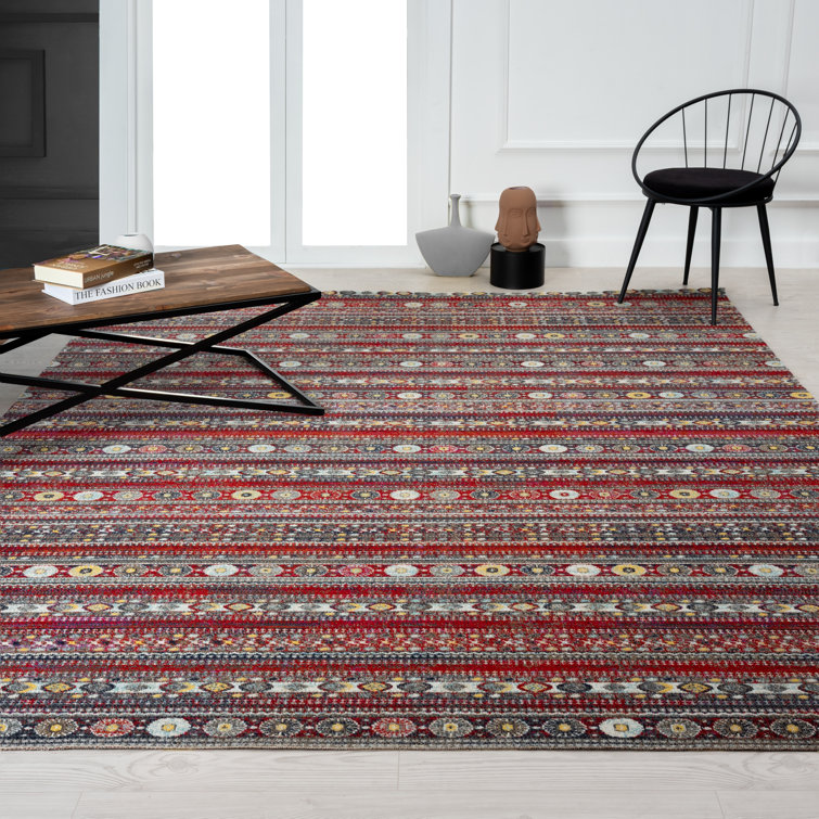 Southwestern Red and Yellow Stain-Resistant Synthetic Area Rug