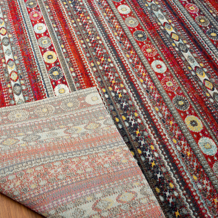 Southwestern Red and Yellow Stain-Resistant Synthetic Area Rug