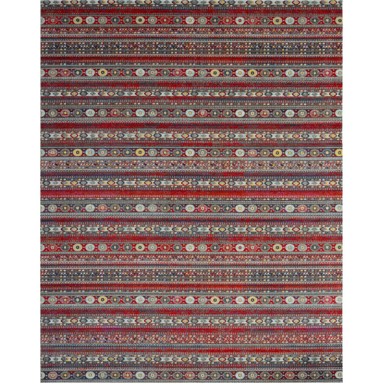 Southwestern Red and Yellow Stain-Resistant Synthetic Area Rug