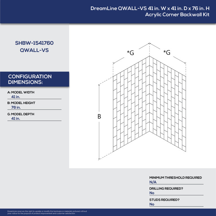 White Acrylic Corner Backwall Shower Kit