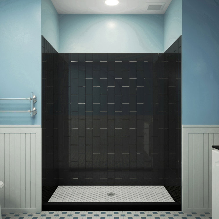 QWALL-VS Black Acrylic Alcove Shower Kit