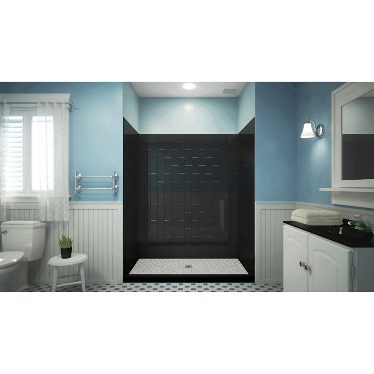 QWALL-VS Black Acrylic Alcove Shower Kit
