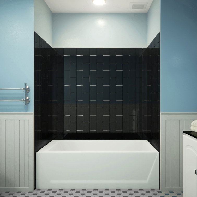 QWALL-VS Black Acrylic Alcove Shower Kit