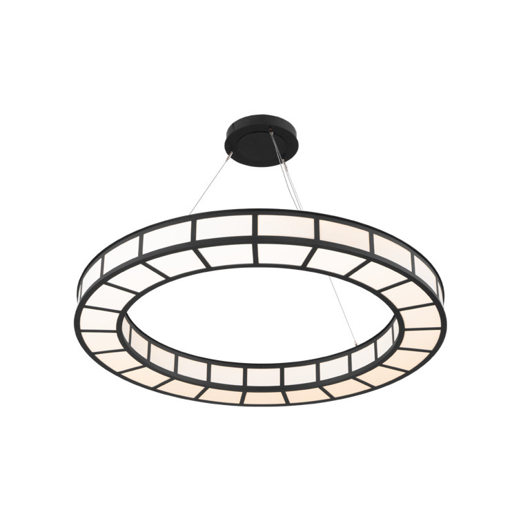 Matte Black Drum Chandelier with White Glass Panels
