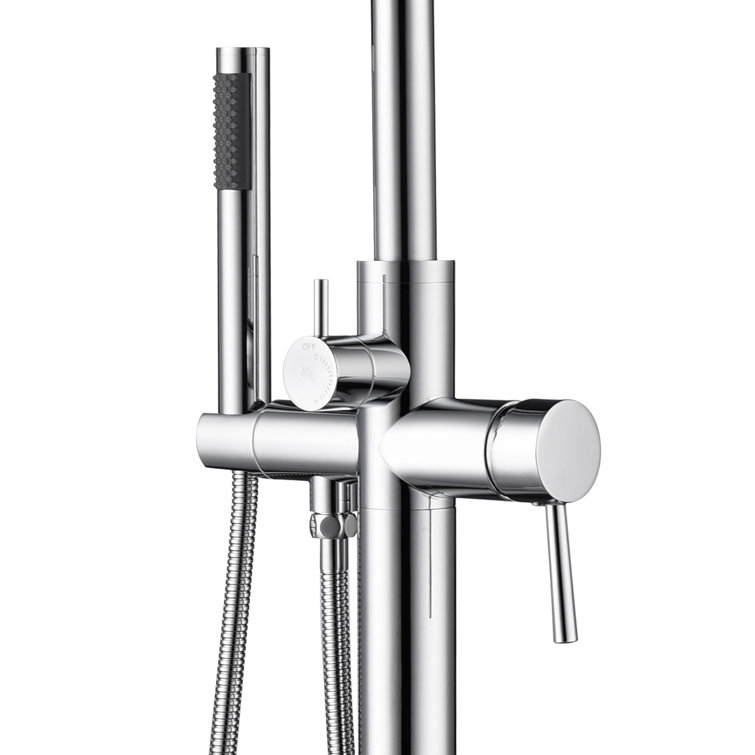 Chrome Freestanding Tub Filler with Diverter and Handshower