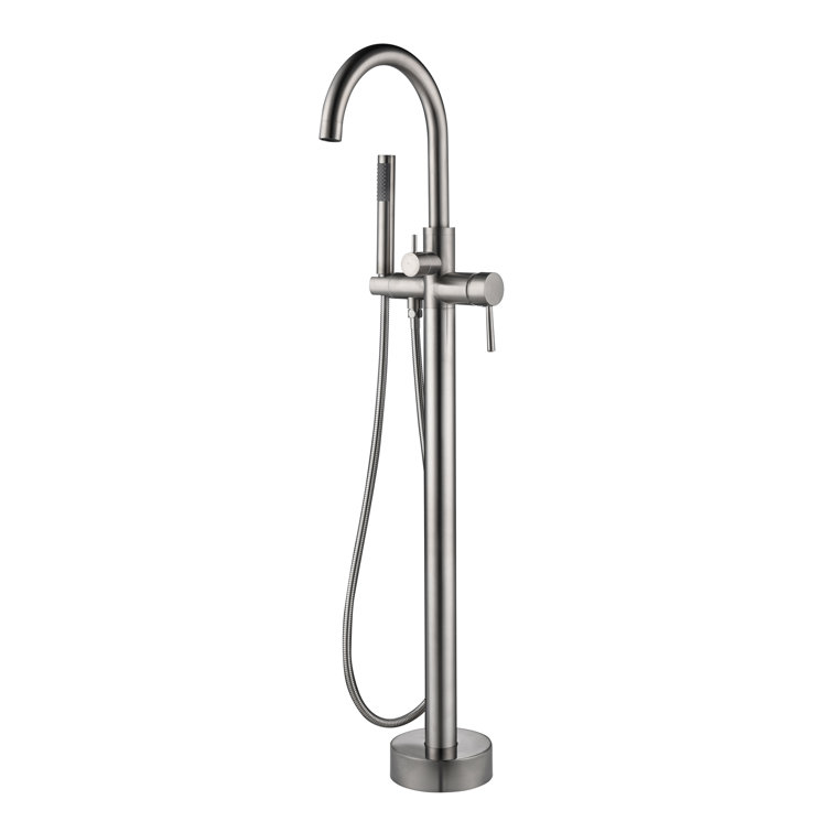 Brushed Nickel Freestanding Tub Filler with Diverter and Handshower