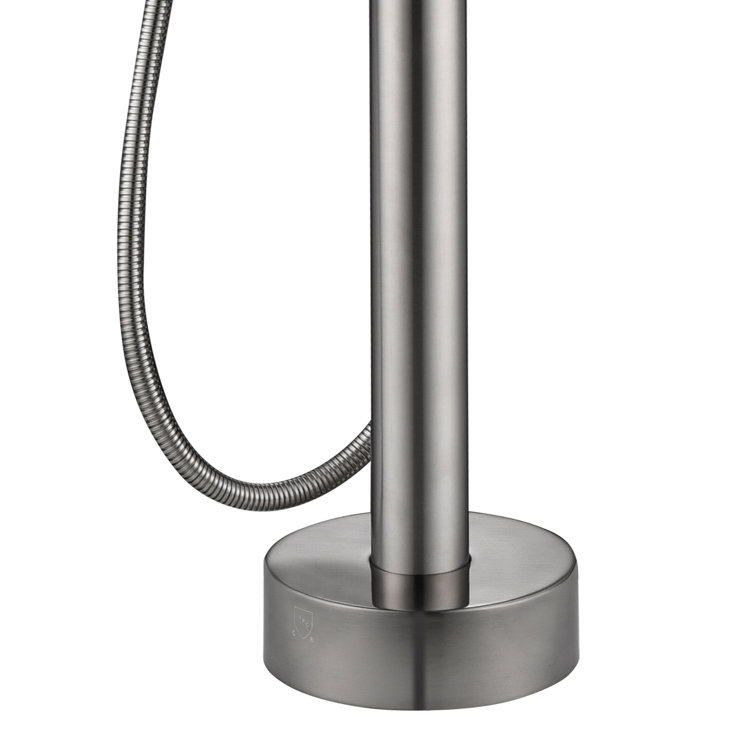 Brushed Nickel Freestanding Tub Filler with Diverter and Handshower