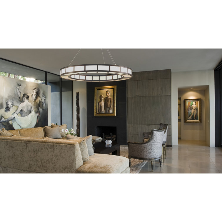 Matte Black Drum Chandelier with White Glass Panels