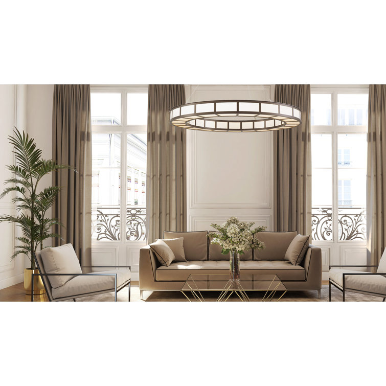 Matte Black Drum Chandelier with White Glass Panels