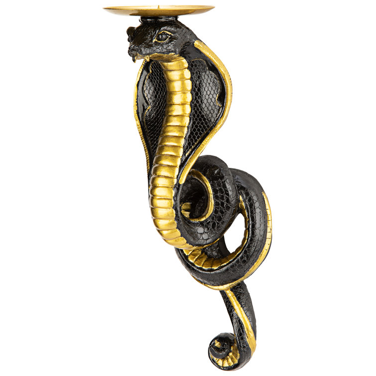 Antiqued Gold Renenutet Cobra Goddess Resin Wall Sconces, Set of Two