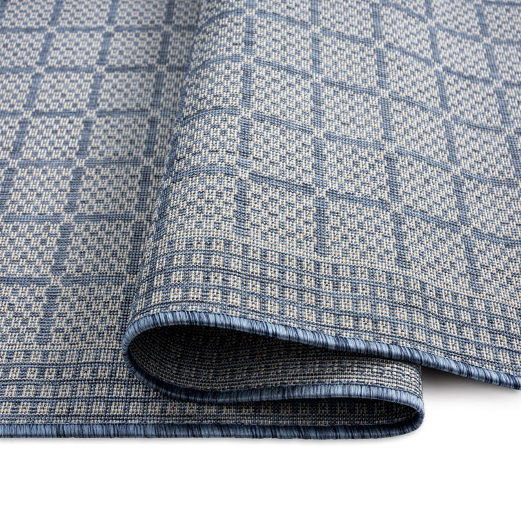 Blue and Gray Geometric Indoor/Outdoor Area Rug