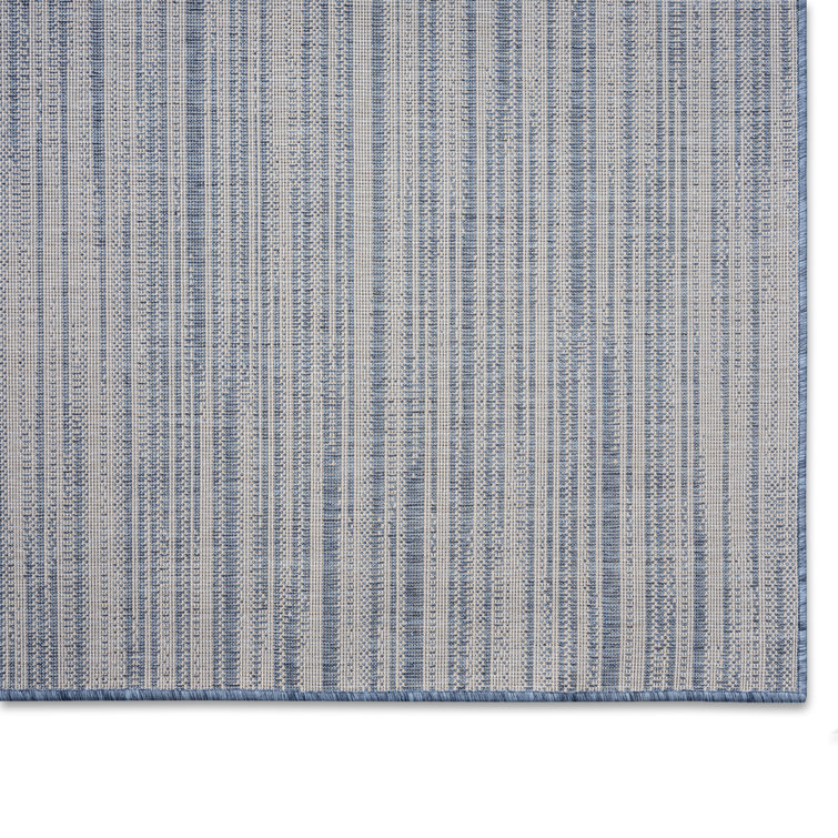 Abstract Blue and Beige Indoor/Outdoor Synthetic Area Rug, 5'2"x7'2"