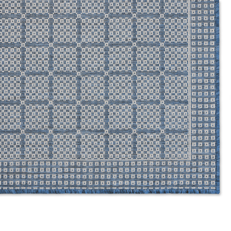 Blue and Gray Geometric Indoor/Outdoor Area Rug