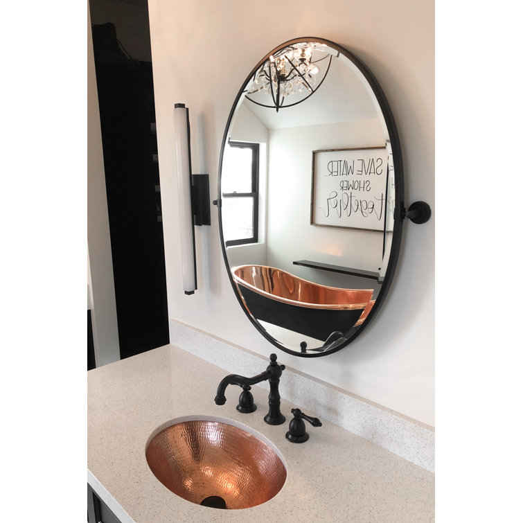 19" Oval Hand-Hammered Polished Copper Undermount Bathroom Sink