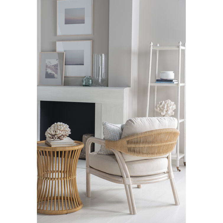 Natural White Leather and Rattan Lounge Chair