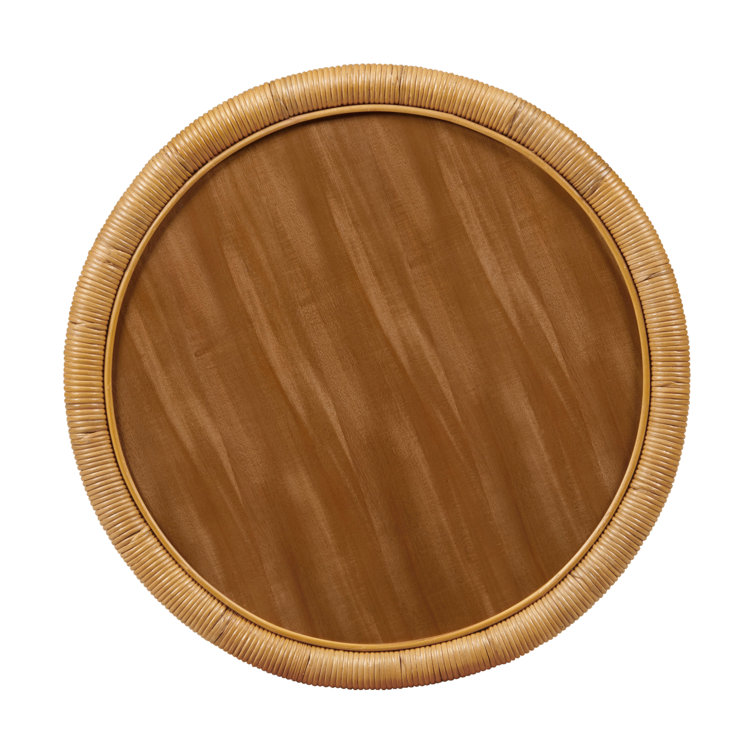 Natural Rattan and Wood Round End Table