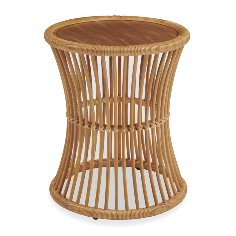 Natural Rattan and Wood Round End Table