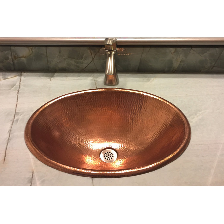 19" Oval Hammered Copper Bathroom Sink with Polished Finish