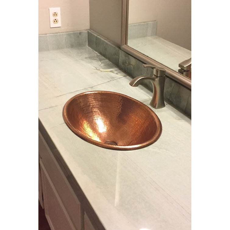 19" Oval Hammered Copper Bathroom Sink with Polished Finish