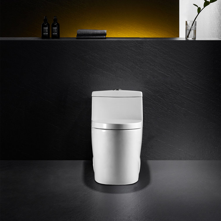 White Ceramic Dual Flush Elongated One-Piece Toilet