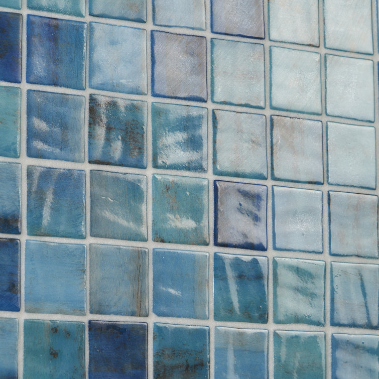 Whirlpool Blue Polished Glass Mosaic Tile Sheet