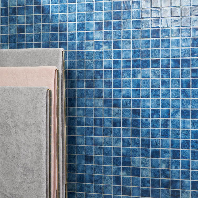 Whirlpool Blue Polished Glass Mosaic Tile Sheet