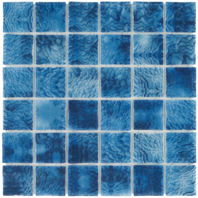 Whirlpool Blue Polished Glass Mosaic Tile Sheet