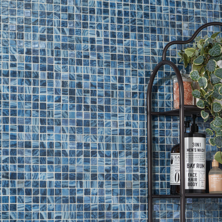 Whirlpool Blue Iridescent Glass Mosaic Tile
