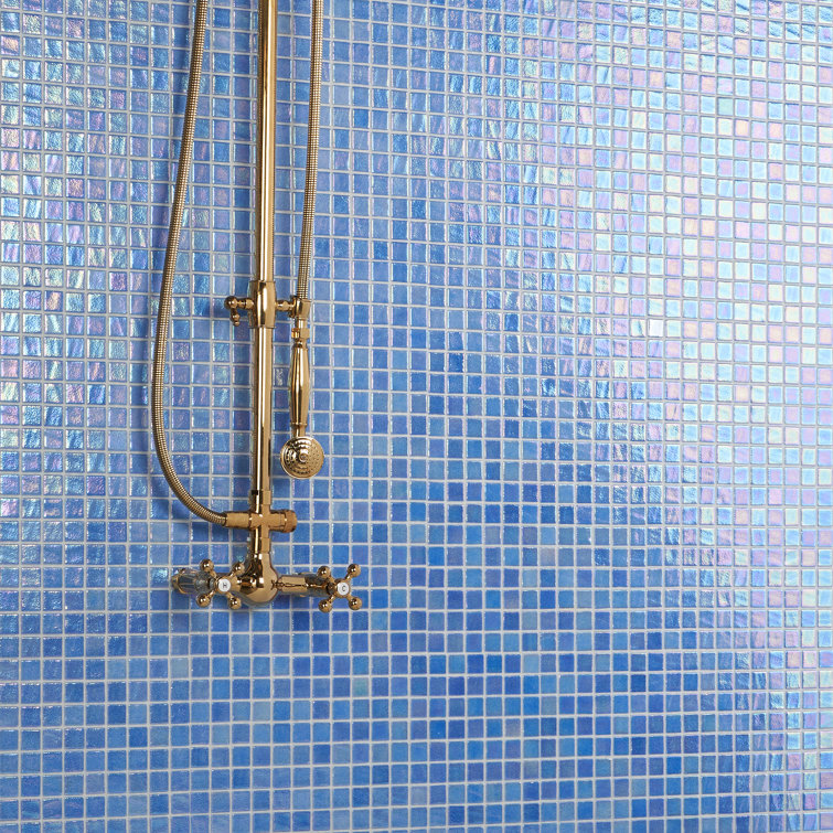 Whirlpool Blue Polished Glass Mosaic Tile 12" x 18"