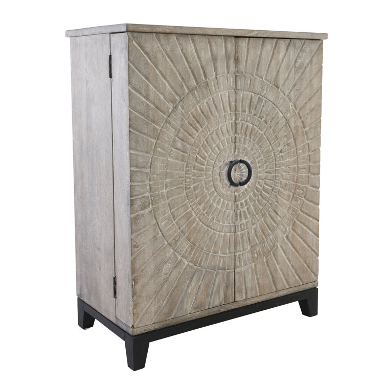 Vivienne Beige and Brown Mango Wood Bar Cabinet
