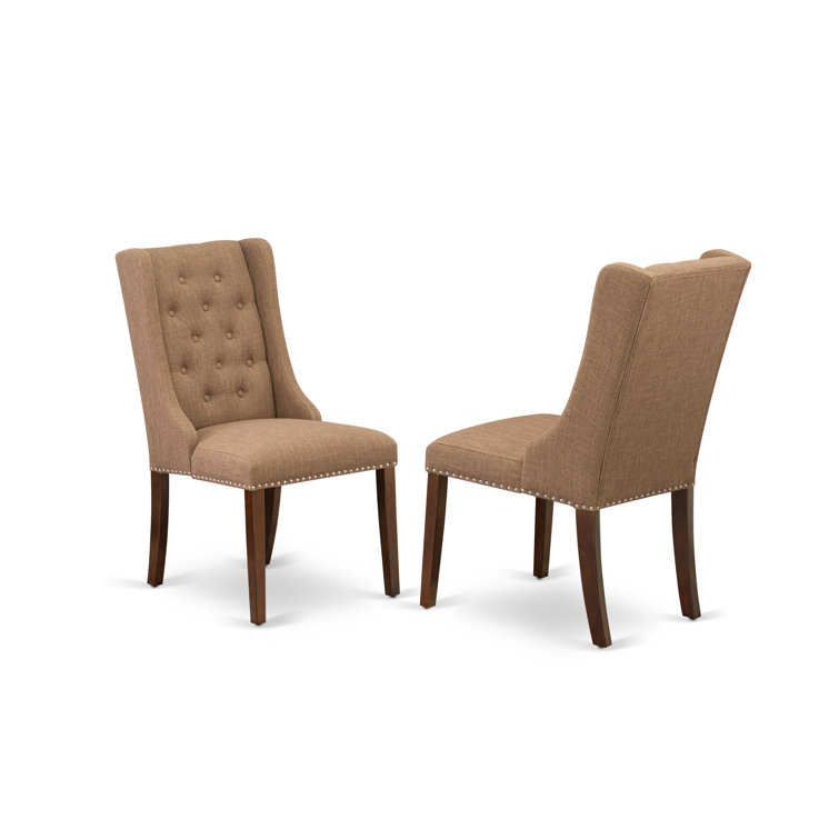Mahogany Pedestal Dining Set with Light Sable Linen Chairs