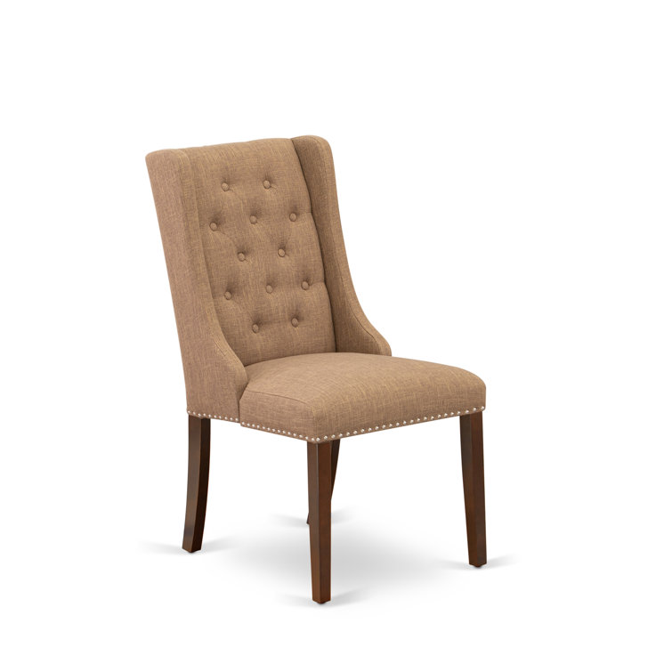 Mahogany Pedestal Dining Set with Light Sable Linen Chairs
