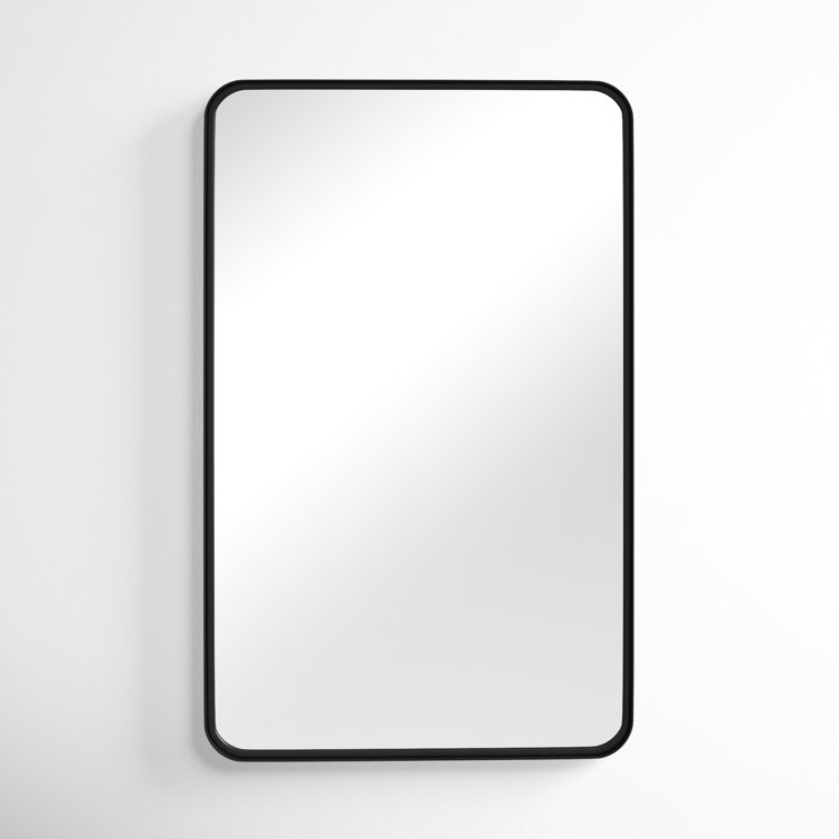 Adrienne Satin Black Metal Rectangular Vanity Wall Mirror 38''x24''