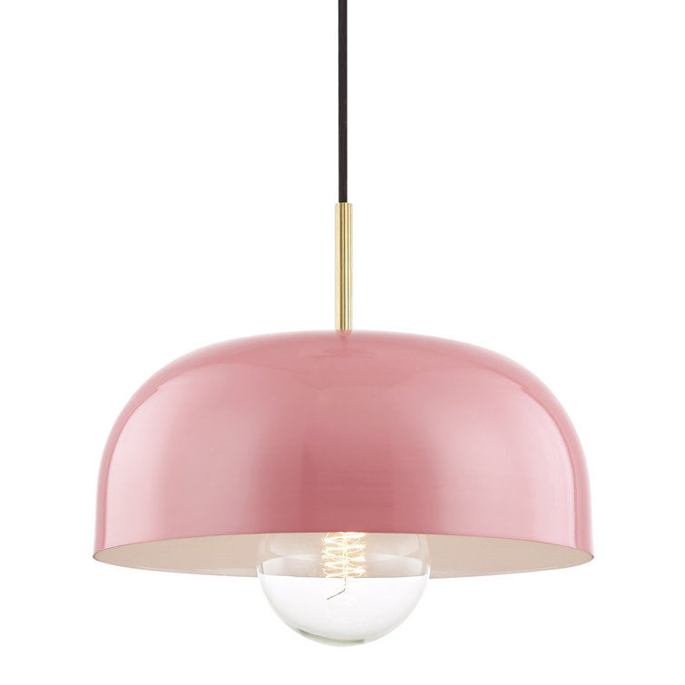 Avery Aged Brass and Pink Bowl Pendant with Lacquered Finish