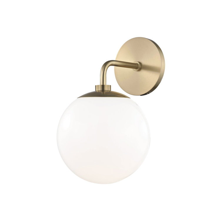 Elegant Aged Brass Dimmable Wall Sconce with White Glass Shade