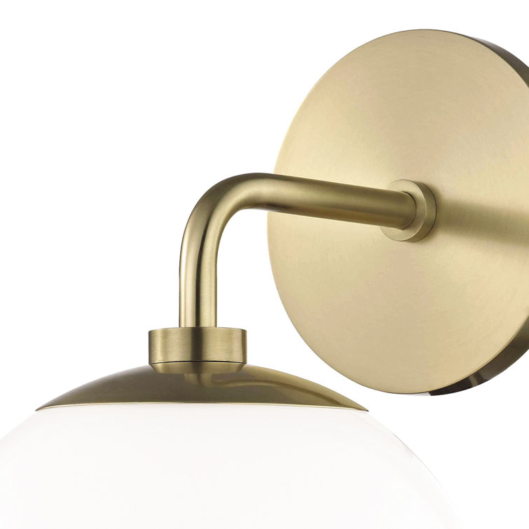 Elegant Aged Brass Dimmable Wall Sconce with White Glass Shade