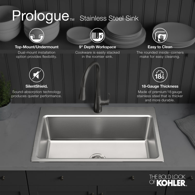 Prologue 36" Stainless Steel Single Bowl Drop-in Kitchen Sink