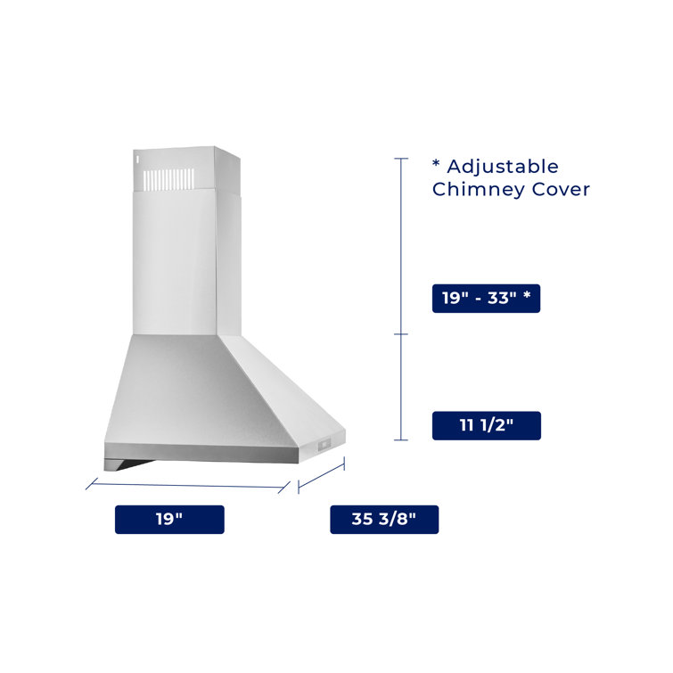 36'' Stainless Steel Convertible Wall Mount Range Hood with Charcoal Filter