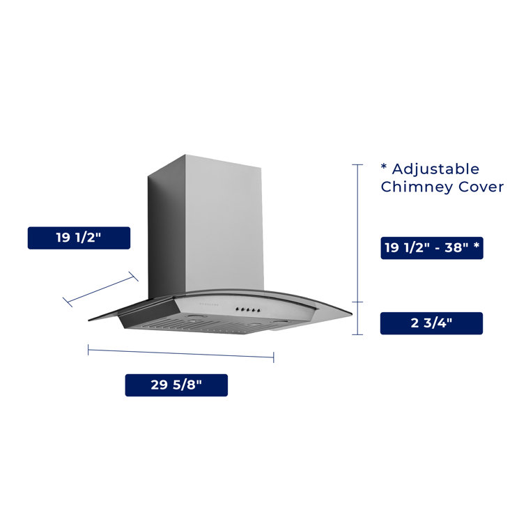 30" Stainless Steel Convertible Wall Mount Range Hood with Charcoal Filter