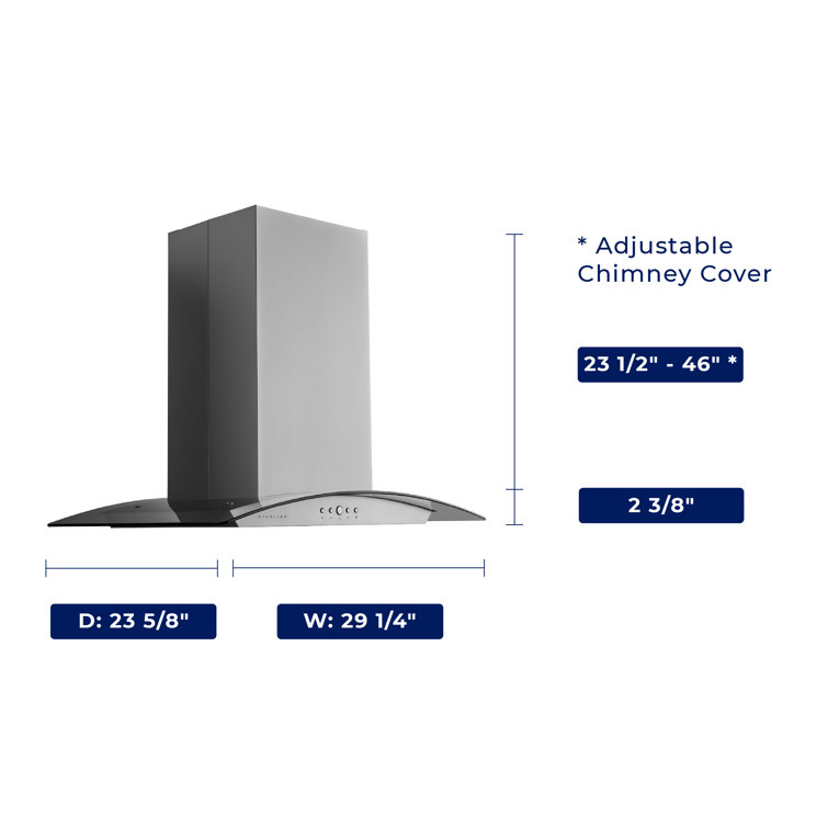 Hauslane 30" Stainless Steel Convertible Island Range Hood with Charcoal Filter